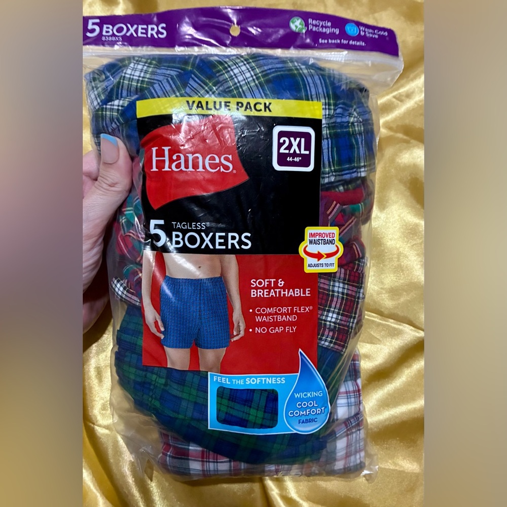 Hanes Men's Tagless Boxers Value Pack - Blue, Green, Red Plaid